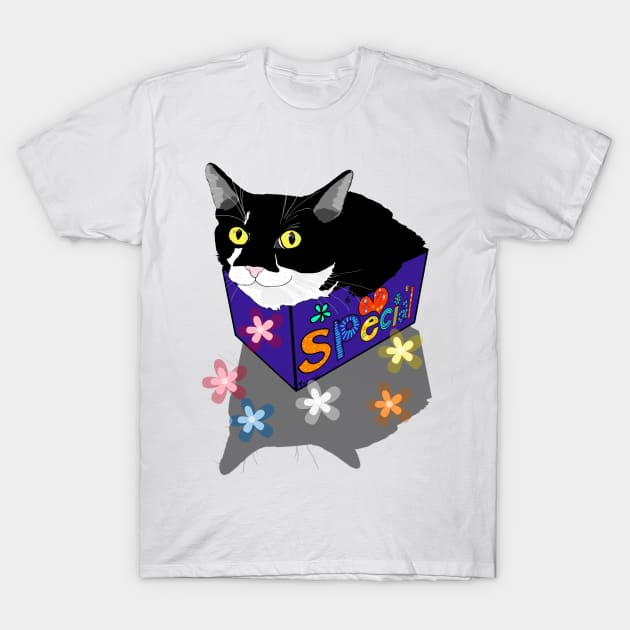 Cute Tuxedo cat sits and fits in a box  Copyright TeAnne T-Shirt by TeAnne